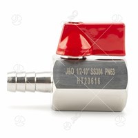 Red Handle PN63 Female To Hose Adapter Mini Ball Valve