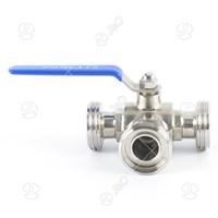 Sanitary Stainless Steel 3 Way Female Thread Ball Valve With Manual Handle