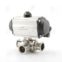 Sanitary Stainless Steel 3-Way Ball Valve With Pneumatic Actuator and Solenoid Valve